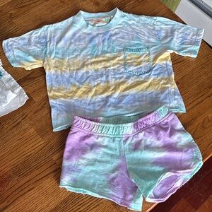 Vintage Havana Girls Tie Dye Lounge Set Size 14 Pastel Shorts Tee